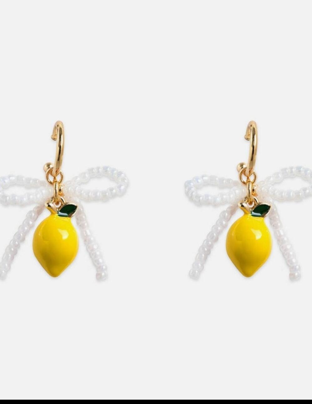Fruit Lemon Bow Beaded Drop Earrings